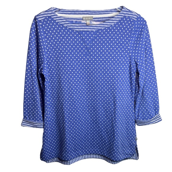 Talbots BNWOT Blue and White Polka Dot/Striped 3 Quarter Inch Sleeve Top - Picture 1 of 6